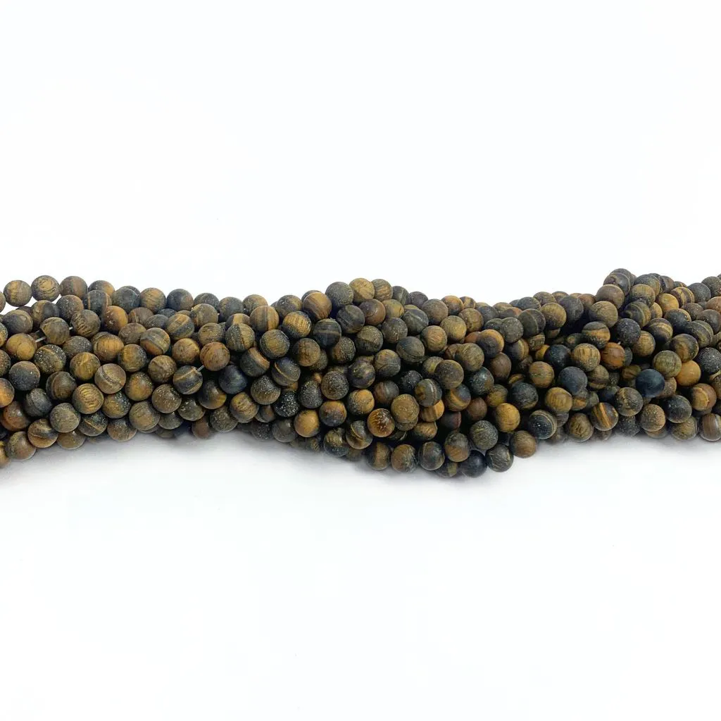 Fio de Pedra Natural 8mm Pedra Olho de Tigre Fosco 1 Fio