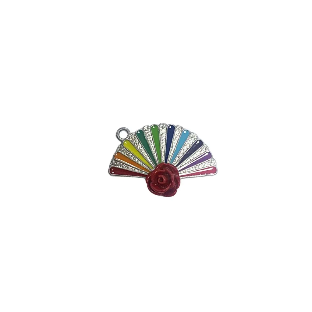 Pingente Resinado Leque com Rosa 29x19mm Prateado 1 unidade