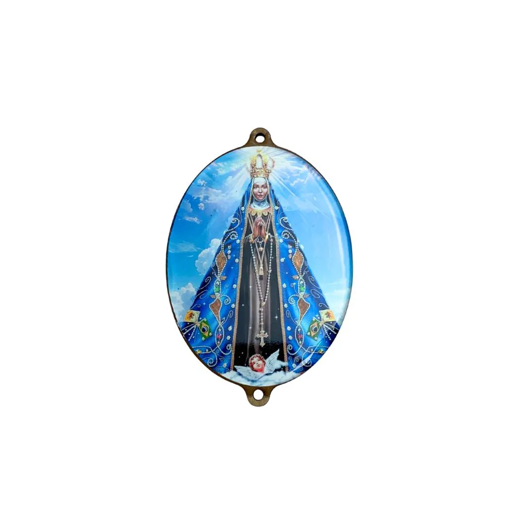 Entremeio de Madeira Nossa Senhora Aparecida 12x8cm Oração para Terço 1 unidade