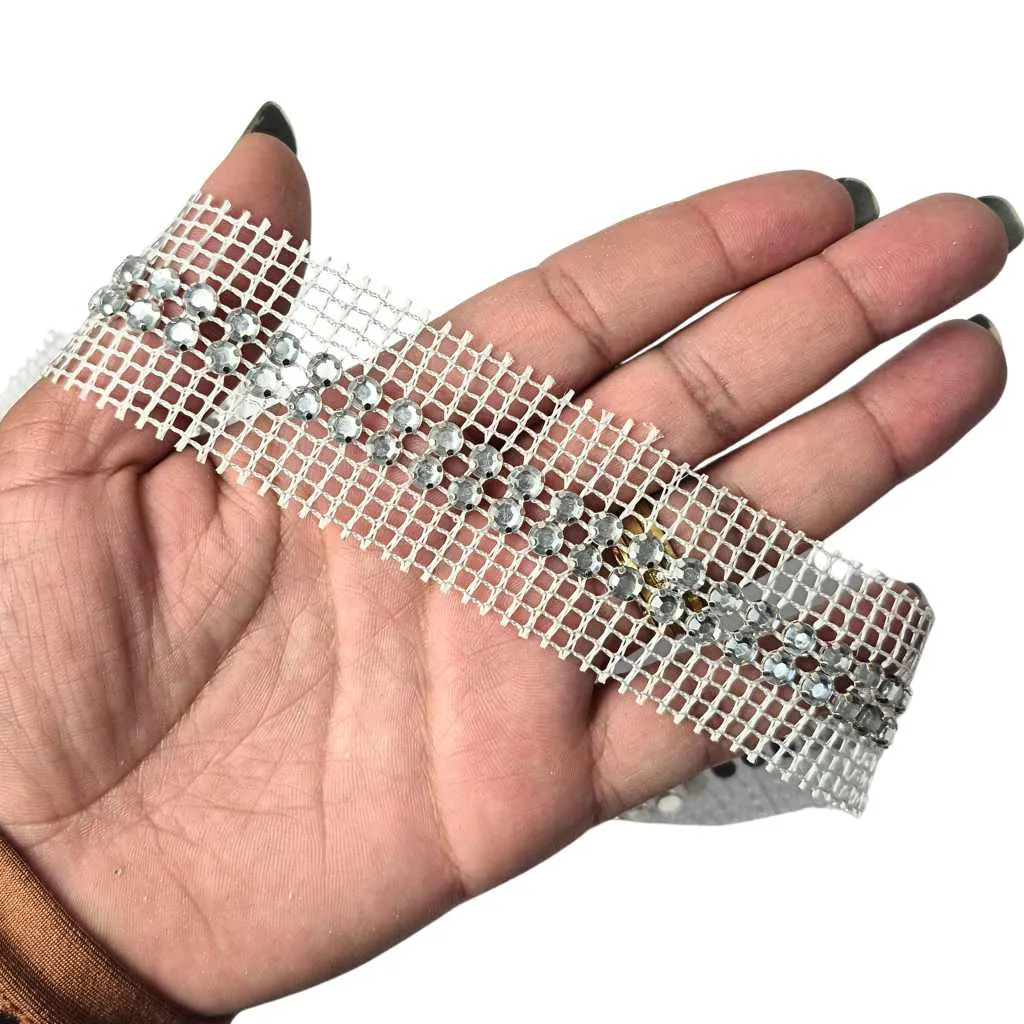 Galão Passamanaria 3,5cm Tela 2 Linhas Strass 9 metros